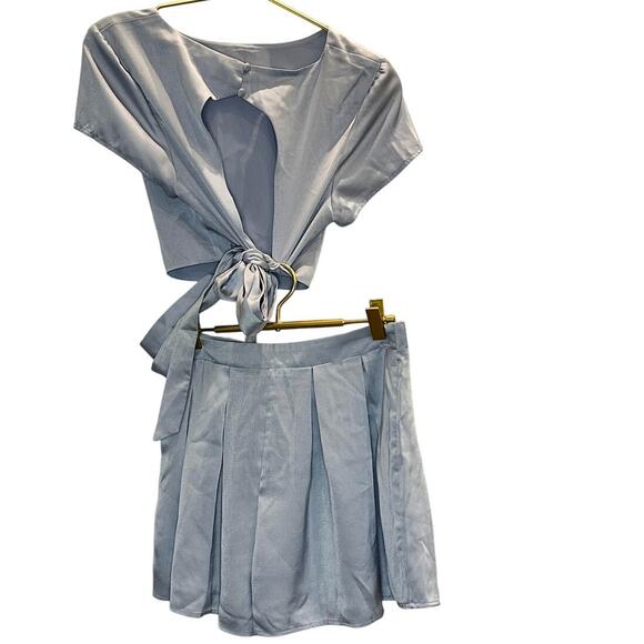 Mable – Juno Tied Detail Top and Shorts Set – Blue – S - Picture 6 of 12